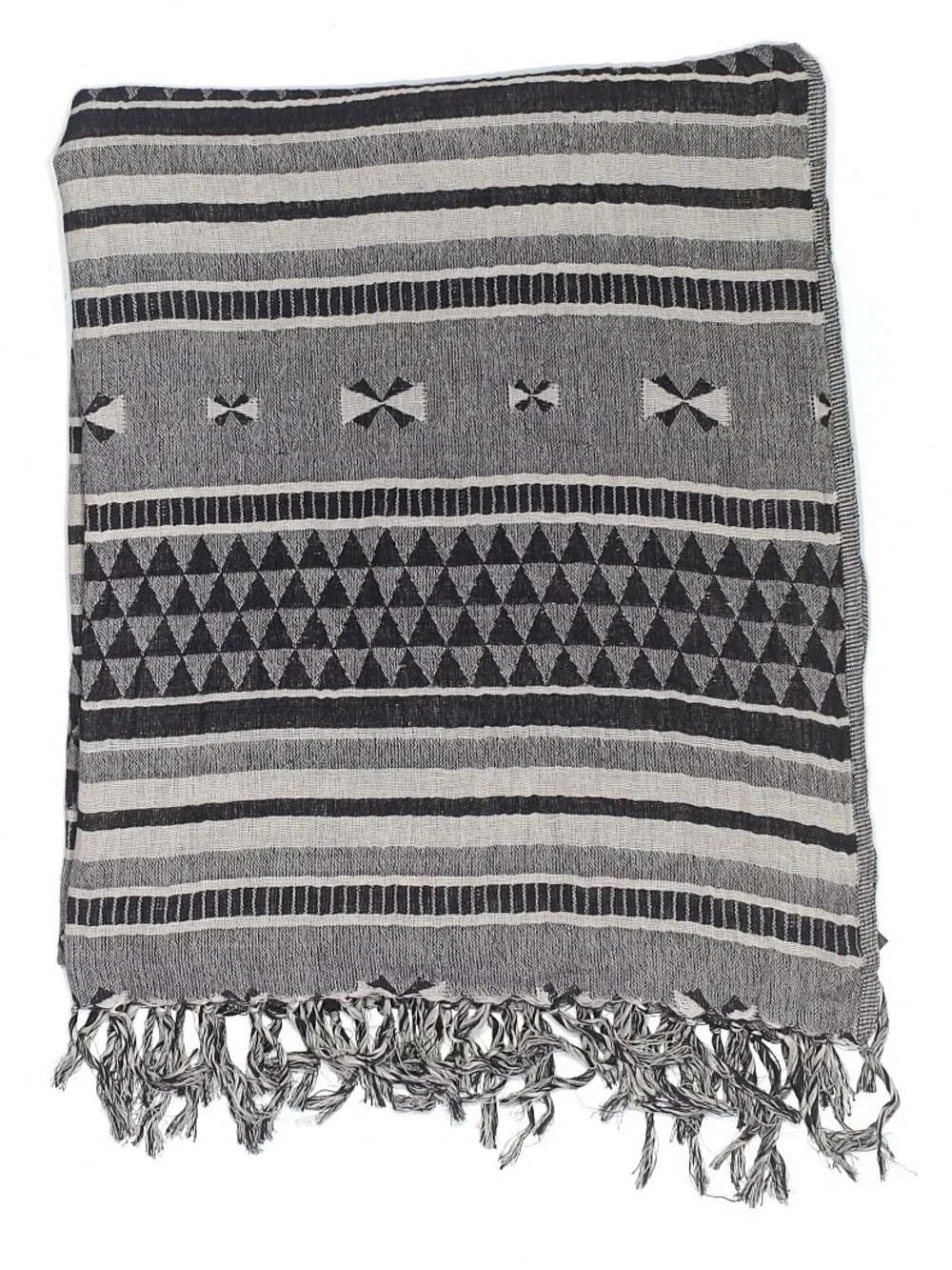 Zara Accessories - 100% cotton Black and Cream large Geometric Fringe wrap Scarf